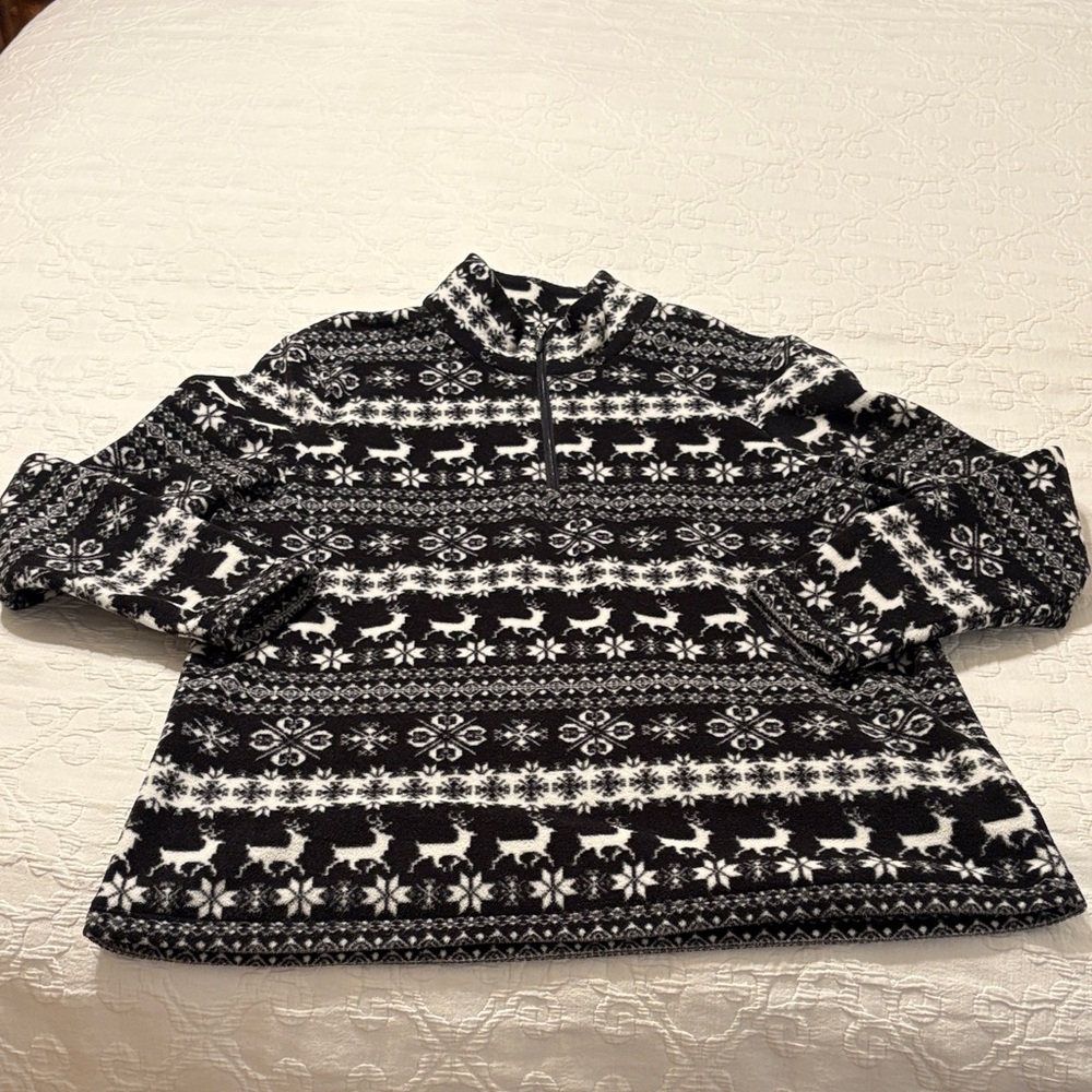 Talbots Black and White Patterned Quarter Zip Fleece